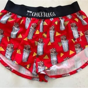 ChicknLegs Women's Red Athletic Shorts with Burrito Print